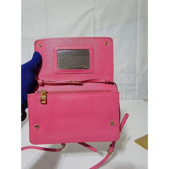 PRADASaffiano Lux Metal Flap Wallet with Strap Peonia Geranio - Picture 14 of 16